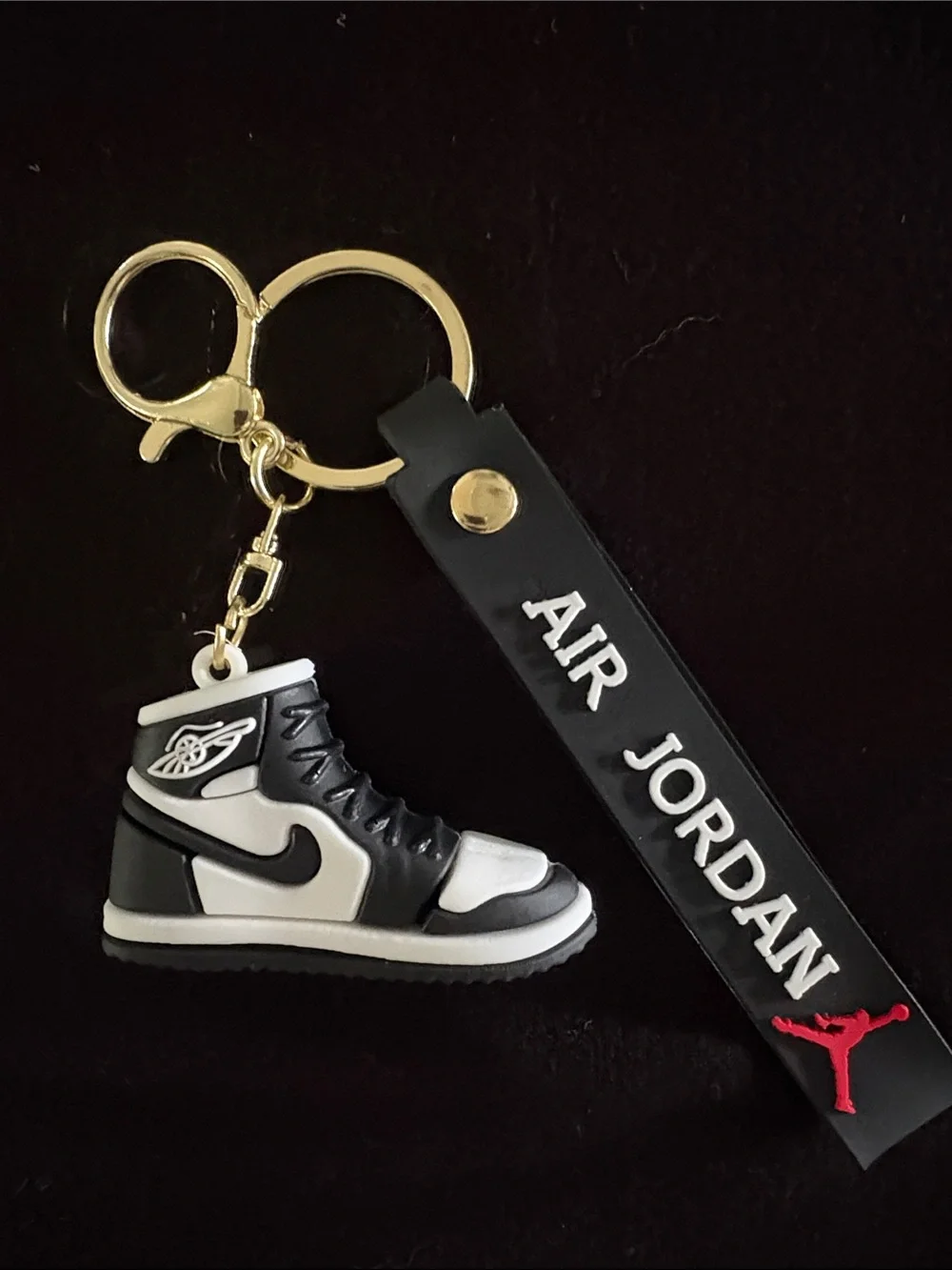 White And Black Sneaker Keychain Bag Charm With Strap